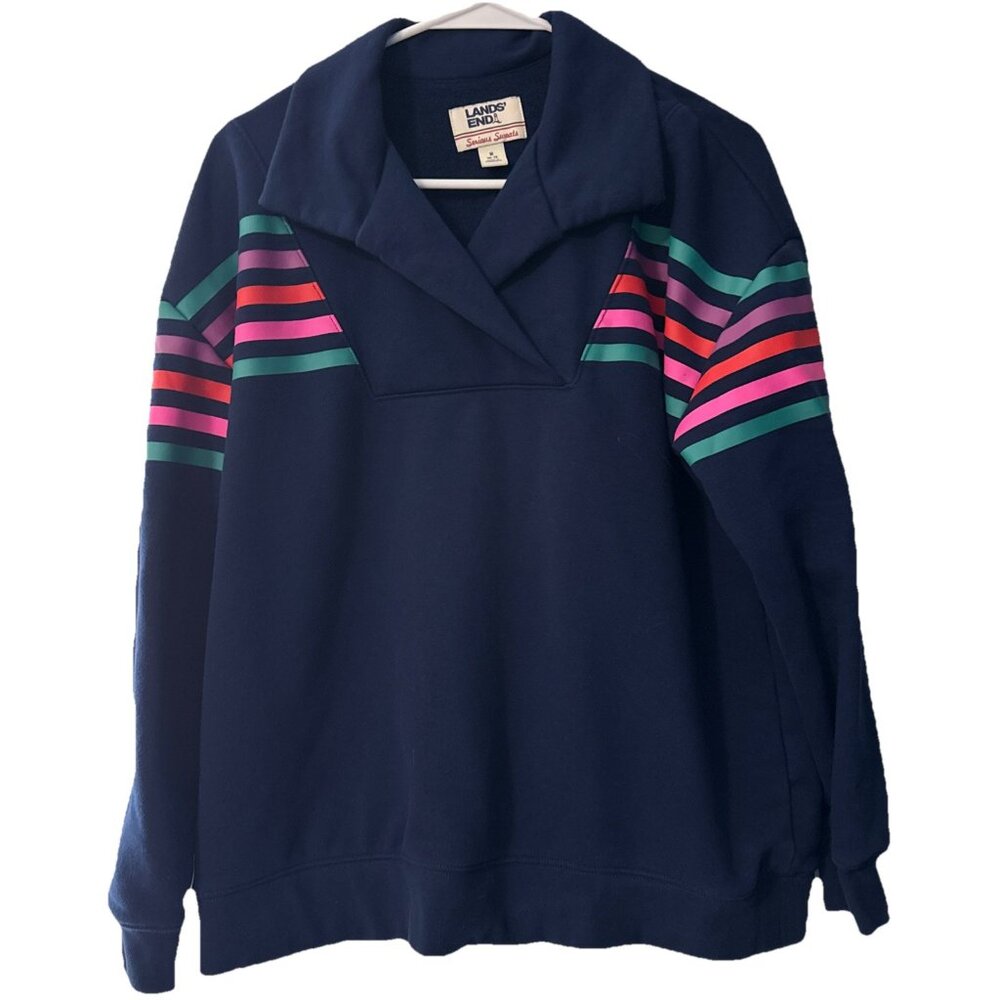 Vintage Lands End Adult Medium 10-12 Blue Serious Sweats Sweatshirt